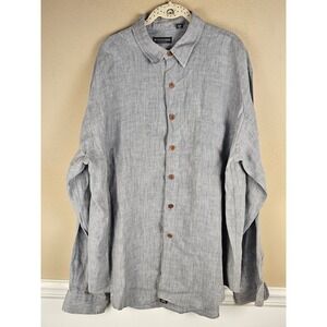 J Peterman Mens Gray Linen Long Sleeve Button Down Shirt XL